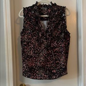 Wit & Wisdom Black Sleeveless floral Ruffle Neck top, medium